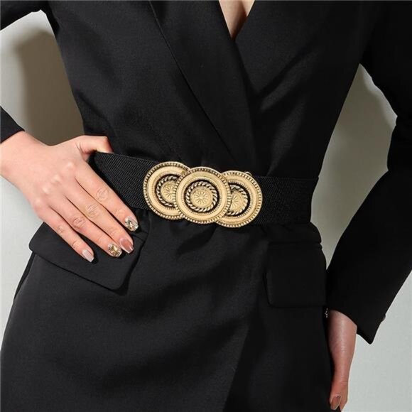 Retro Boho Stretch Belt w/ Large Disc Hook Buckle - Picture 1 of 3